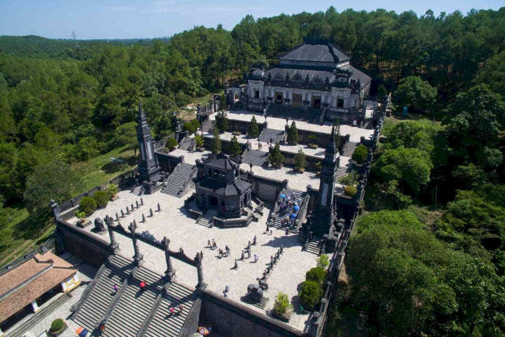 The tomb is a majestic fusion of Eastern and Western styles and marks the final chapter of Vietnam’s imperial Nguyen Dynasty 